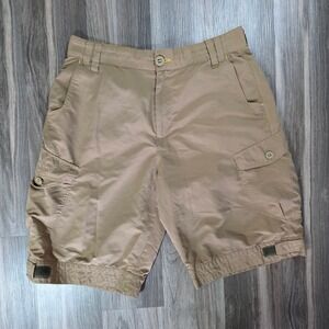 Plugg Mens Cargo Shorts Tan Khaki Size 34 Hiking Outdoor Mesh Lined Lightweight